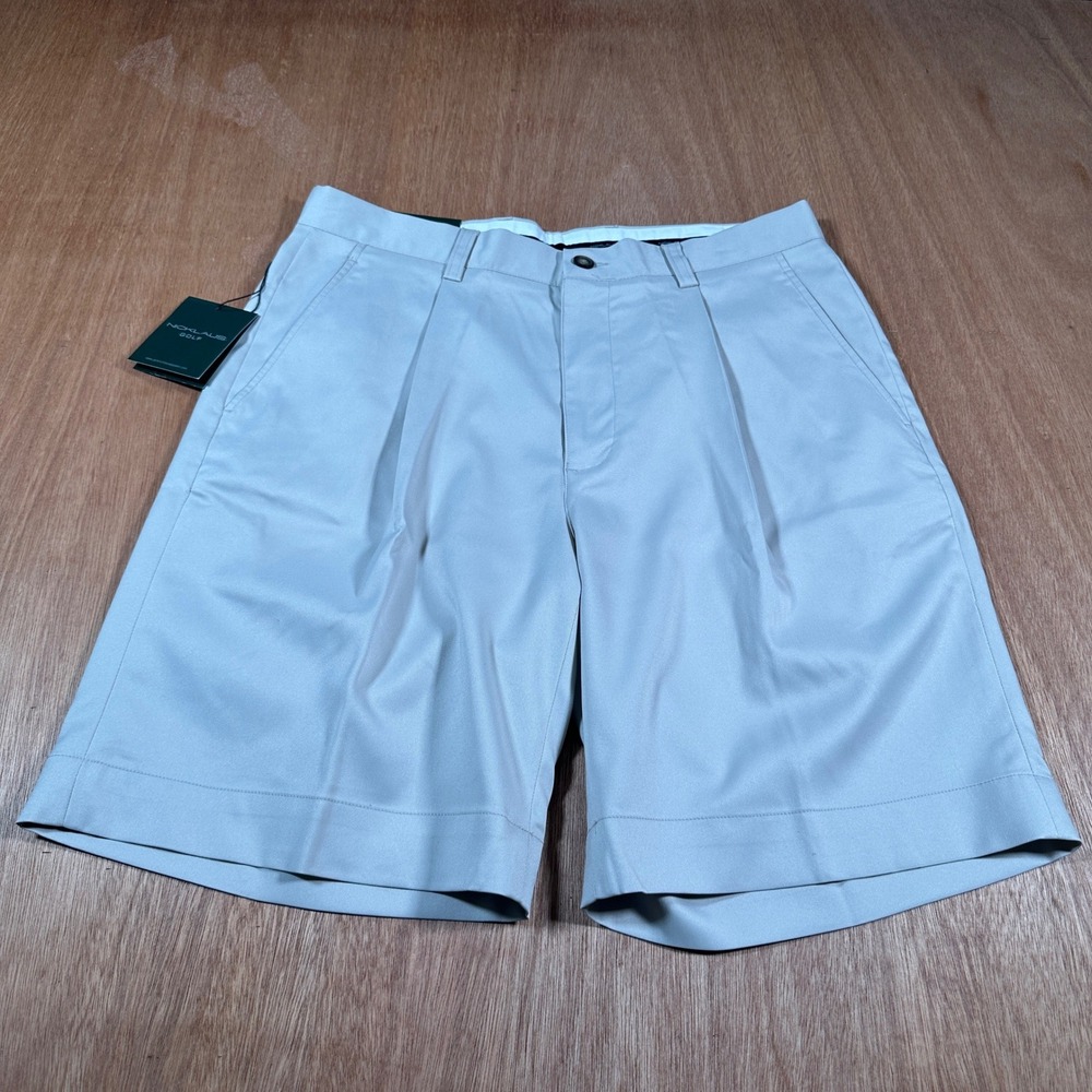 Nicklaus Golf Shorts Mens 32 Beige Performance Flat Front Stretch NWT Casual
